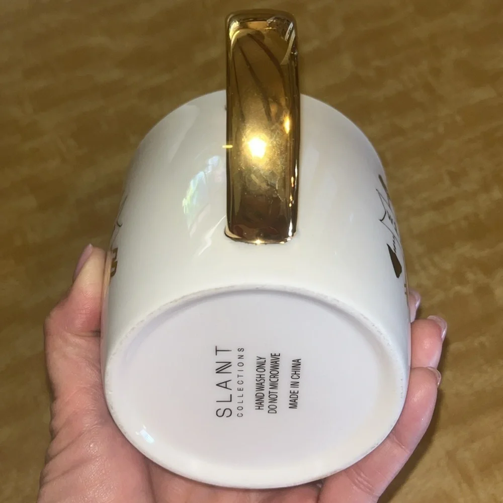 Slant Collection White Mug with Gold Handle and Black & Gold Design Wild Within